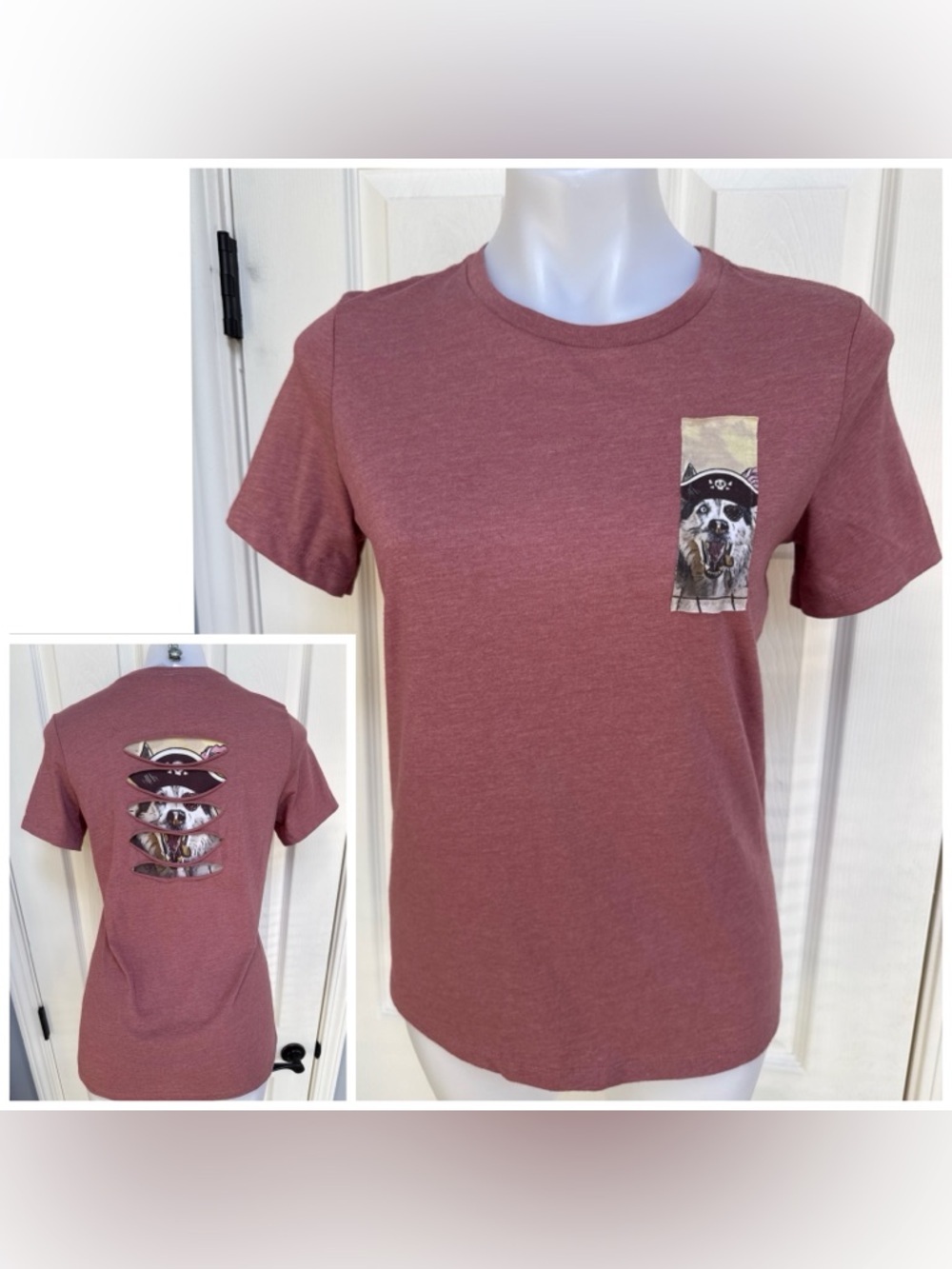 Disney Parks Ripped Rags Maroon Husky Dog Pirate T Shirt M women's sz S NEW